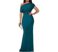 LLECDASEUI Frauen Elegant Formal Abend Maxikleid 2025 Sexy Ärmellos Schulterfrei Bodycon Lange Kleider Party Abschlussball Hochzeit Kleid (M,Pfauenblau)