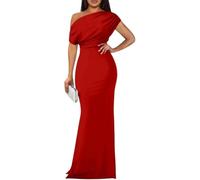 LLECDASEUI Frauen Elegant Formal Abend Maxikleid 2025 Sexy Ärmellos Schulterfrei Bodycon Lange Kleider Party Abschlussball Hochzeit Kleid (L,Rot)
