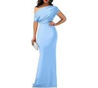 LLECDASEUI Frauen Elegant Formal Abend Maxikleid 2025 Sexy Ärmellos Schulterfrei Bodycon Lange Kleider Party Abschlussball Hochzeit Kleid (XL,Hellblau)