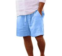 LLECDASEUI Leinen Für Männer Kurze Hosen, Lässig Leichtes Elastik Kordelzug Strand Shorts Sommer Outdoor-Mode (5XL,Blau)