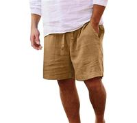 LLECDASEUI Leinen Für Männer Kurze Hosen, Lässig Leichtes Elastik Kordelzug Strand Shorts Sommer Outdoor-Mode (5XL,Khaki)