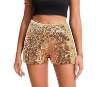 LLECDASEUI Pailletten Shorts Für Frauen, Glitzernd Gerades Bein Kurz Glitzer Glitzernde Hot Pants Solide Party (M,Gold)