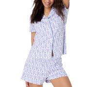LLECDASEUI Pyjama für Damen, Y2k, 2-teilig, mit Knöpfen und Shorts, Overall Roller Dupes Rabbit Preppy Loungewear Pjs, Himmelblau, 36