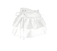 LLECDASEUI Y2K Frauen Fliege Rüschen Saum Blau Jean Plissee Sexy Minirock Hohe Taille A Linie Kawaii Kuchen Röcke (Weiß,S)