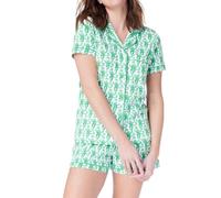 LLECDASEUI Y2k-Pyjama-Set für Damen, 2-teilig, Button-Down-Affen-Shorts-Set, Roller Dupes Rabbit Preppy Loungewear-Pjs (Grün,S)