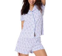 LLECDASEUI Y2k-Pyjama-Set für Damen, 2-teilig, Button-Down-Affen-Shorts-Set, Roller Dupes Rabbit Preppy Loungewear-Pjs (Himmel,L)