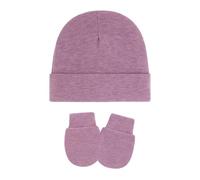 LLLmhuaa Set aus Mütze und Handschuhen für Neugeborene, maschinenwaschbar, dehnbare Baumwolle, weiche Kopfbedeckung, sichere Passform, 0-3 Monate, Mütze und Fäustlinge für Neugeborene, violett, One