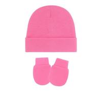 LLLmhuaa Set aus Mütze und Handschuhen für Neugeborene, maschinenwaschbar, dehnbare Baumwolle, weiche Kopfbedeckung, sichere Passform, 0-3 Monate, Mütze und Fäustlinge für Neugeborene, rosarot, One