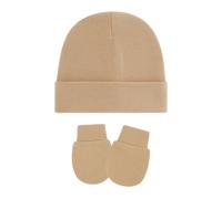 LLLmhuaa Set aus Mütze und Handschuhen für Neugeborene, maschinenwaschbar, dehnbare Baumwolle, weiche Kopfbedeckung, sichere Passform, 0-3 Monate, Mütze und Fäustlinge für Neugeborene, khaki, One size