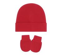 LLLmhuaa Set aus Mütze und Handschuhen für Neugeborene, maschinenwaschbar, dehnbare Baumwolle, weiche Kopfbedeckung, sichere Passform, 0-3 Monate, Mütze und Fäustlinge für Neugeborene, rot, One size