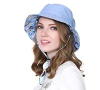 LLmoway Damen Eimerhut Packable Baumwolle Wende-Sonnenhut mit Abnehmbarer Kordel - blau - Medium