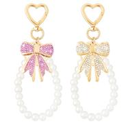 LLMSIX 2 Stück Schlüsselanhänger Schleife,Strass Schleifen Schlüsselanhänger,Imitation Perlenketten Aesthetic Bowknot Keychain,Elegant Cute Keychain Damen Handtaschenanhänger für Handtaschen