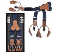 Lloyd Hosenträger marine blau Y Form Holländer 120cm 25mm Lederrückenteil und Laschen in braun mit Knöpfen und Clips - 6747-12