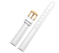 LMINGZE Damen-Uhrenarmband aus Leder, 12 mm, 14 mm, 16 mm, universelles Ersatz-Uhrenarmband, Roségold-Edelstahl-Schnalle(White-Gold,12mm)