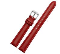 LMINGZE Damen-Uhrenarmband aus Leder, 12 mm, 14 mm, 16 mm, universelles Ersatz-Uhrenarmband, Roségold-Edelstahl-Schnalle(Red-Silver,12mm)