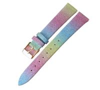 LMINGZE Damen-Uhrenarmband aus Leder, 8 mm, 10 mm, 12 mm, kleine Größe, universelles, farbenfrohes Uhrenarmband, roségoldene Edelstahlschließe(Rainbow-G Buckle,16mm)