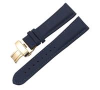LMINGZE Echtleder-Uhrenarmband, 20 mm, 22 mm, 24 mm, universelles Uhrenarmband, Faltschließe aus Edelstahl(Blue G,18mm)
