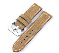 LMINGZE Leder Nylon Uhrenarmband 20mm 22mm 24mm Vintage Weave Armband Canvas Uhrenarmband Sport Universal(Khaki Silver Buckle,26mm)