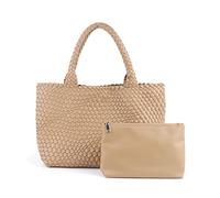 LMKIDS Gewebte Tasche für Frauen, Veganes Leder Tote Bag Große Sommer Strand Reise Handtasche und Geldbörse Retro Handgemachte Umhängetasche, Khaki