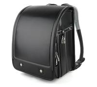 LMRENCE Ransel Randoseru Rucksack, japanische Schultasche für Mädchen und Jungen, klassischer Rucksack, wasserdicht, PU-Leder, Schwarz, Classic