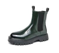 LMUIPMAA Herren Chelsea Boots Plateau Arbeitsstiefel Reißverschluss Leder High Top Motorradstiefel,Grün,42 EU