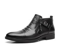 LMUIPMAA Herren Chelsea Stiefeletten Schwarz Leder High-Top Chukka Formale Stiefel Fall Seitlicher Reißverschluss Plain Toe Business Casual Kurze Stiefel,Schwarz,48 EU