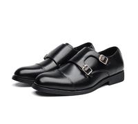 LMUIPMAA Herren Double Monk Buckle Cap Toe Business Loafers Casual Comfort Leder Pull-On Formal Dress Schuhe,Schwarz,42 EU