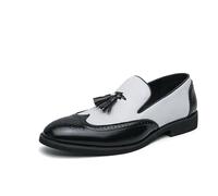 LMUIPMAA Herren Leder Penny Loafer, Bequeme Flache Schuhe, Slipper für Hochzeit, Business und formelle Anlässe,Schwarz,42 EU