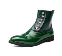 LMUIPMAA Herren Leder Slip On Chukka Stiefel Bequeme High Top Spitz Zehen Pull On Business Casual Kleid Stiefeletten,Grün,40 EU