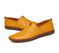 LMUIPMAA Herren Penny Loafer Leder Slip On Mokassins Bequeme Fahrschuhe Leicht Weich Bootsschuhe,Gelb,48 EU