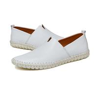 LMUIPMAA Herren Penny Loafer Leder Slip On Mokassins Bequeme Fahrschuhe Leicht Weich Bootsschuhe,Weiß,47 EU