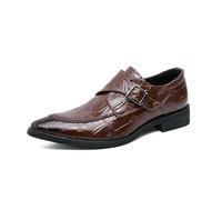 LMUIPMAA Herren Spitze Zehe Formelle Lederschuhe Single Monk Strap Wanderschuhe Business Hochzeit Party Kleid Schuhe Slip-On Loafer,Braun,38 EU
