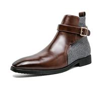 LMUIPMAA Stiefeletten Herren Quadrat Zehen Chelsea-Stiefel Monk Business Lederstiefel,Braun,47 EU
