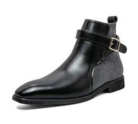 LMUIPMAA Stiefeletten Herren Quadrat Zehen Chelsea-Stiefel Monk Business Lederstiefel,Schwarz,48 EU