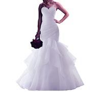 LNNLSS Liebsten Spaghetti-Träger Hochzeitskleid Brautkleider Meerjungfrau Organza Lang, Weiß, 34