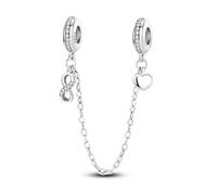 LNQOBU 925 Sterling Silber Armband Sicherheitsketten-Charm,Herz Silikon Stopper Verschluss Clip Bead Charm Kompatibilität Pandora Armbänder
