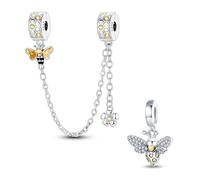 LNQOBU 925 Sterling Silber Armband Sicherheitsketten-Charm,Herz Silikon Stopper Verschluss Clip Bead Charm Kompatibilität Pandora Armbänder