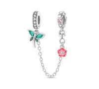 LNQOBU 925 Sterling Silber Armband Sicherheitsketten-Charm,Herz Silikon Stopper Verschluss Clip Bead Charm Kompatibilität Pandora Armbänder