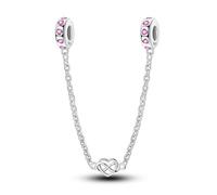 LNQOBU 925 Sterling Silber Armband Sicherheitsketten-Charm,Herz Silikon Stopper Verschluss Clip Bead Charm Kompatibilität Pandora Armbänder