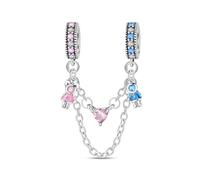 LNQOBU 925 Sterling Silber Armband Sicherheitsketten-Charm,Herz Silikon Stopper Verschluss Clip Bead Charm Kompatibilität Pandora Armbänder