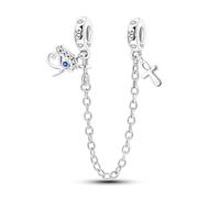 LNQOBU 925 Sterling Silber Armband Sicherheitsketten-Charm,Herz Silikon Stopper Verschluss Clip Bead Charm Kompatibilität Pandora Armbänder