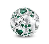 LNQOBU Birthstone Charms für Europäische Armbänder Halskette, 925 Sterling silber Openwork Perlen Liebesherz Anhänger,Geburtstagsgeschenke für Frauen