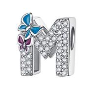 LNQOBU Buchstabe Charm 925 Sterling-Silber Alphabet Charms Anhänger Intarsien Schmetterling Bead für Europäischen Armband und Halskette