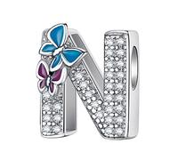 LNQOBU Buchstabe Charm 925 Sterling-Silber Alphabet Charms Anhänger Intarsien Schmetterling Bead für Europäischen Armband und Halskette