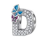 LNQOBU Buchstabe Charm 925 Sterling-Silber Alphabet Charms Anhänger Intarsien Schmetterling Bead für Europäischen Armband und Halskette