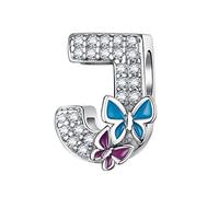 LNQOBU Buchstabe Charm 925 Sterling-Silber Alphabet Charms Anhänger Intarsien Schmetterling Bead für Europäischen Armband und Halskette