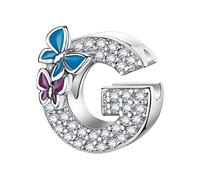 LNQOBU Buchstabe Charm 925 Sterling-Silber Alphabet Charms Anhänger Intarsien Schmetterling Bead für Europäischen Armband und Halskette
