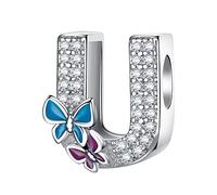 LNQOBU Buchstabe Charm 925 Sterling-Silber Alphabet Charms Anhänger Intarsien Schmetterling Bead für Europäischen Armband und Halskette