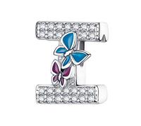 LNQOBU Buchstabe Charm 925 Sterling-Silber Alphabet Charms Anhänger Intarsien Schmetterling Bead für Europäischen Armband und Halskette