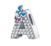 LNQOBU Buchstabe Charm 925 Sterling-Silber Alphabet Charms Anhänger Intarsien Schmetterling Bead für Europäischen Armband und Halskette
